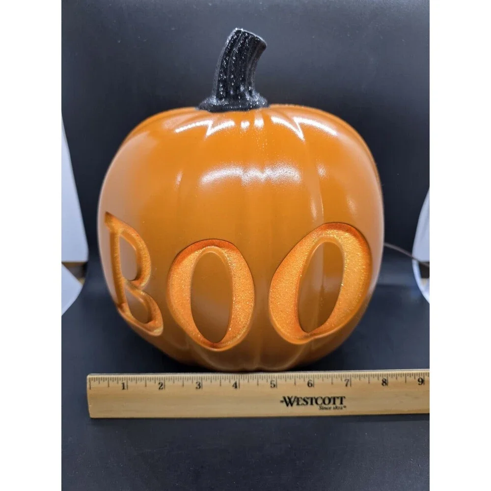 Decorative Boo Halloween Orange Pumpkin (Black glitter stem) Approximately 10